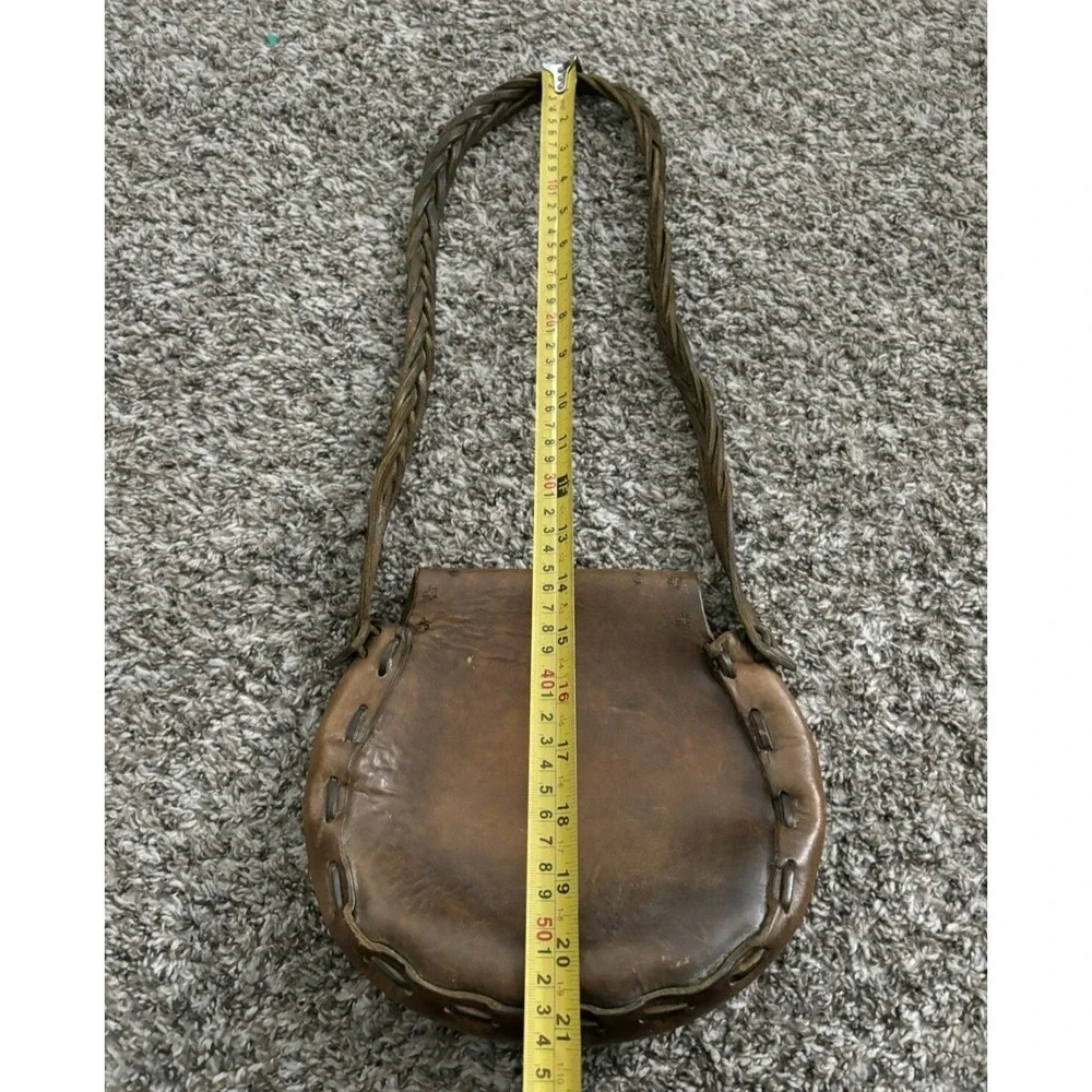 Vintage Hippie Hobo Brown Leather Handcrafted Bag Purse Flower Power Western 70s